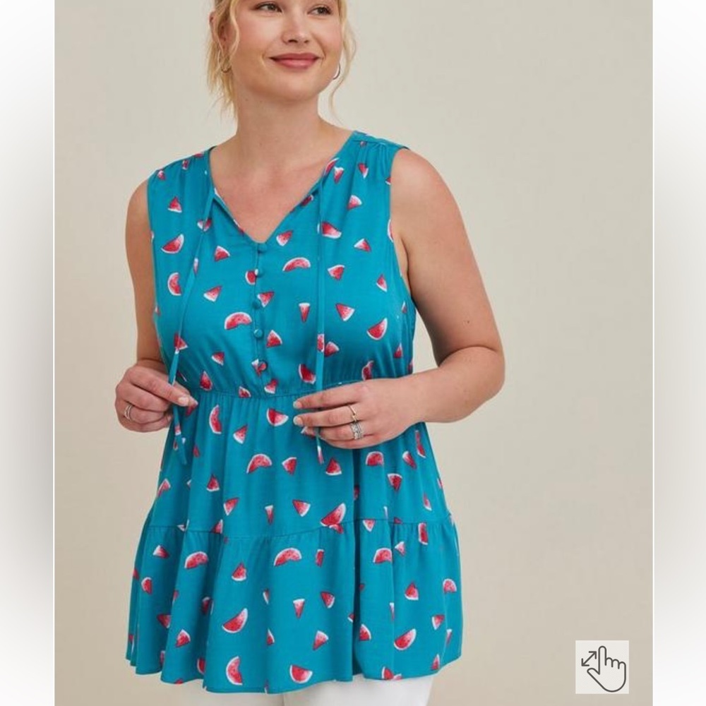 Torrid Rayon Slub Button-Front Tiered Tank